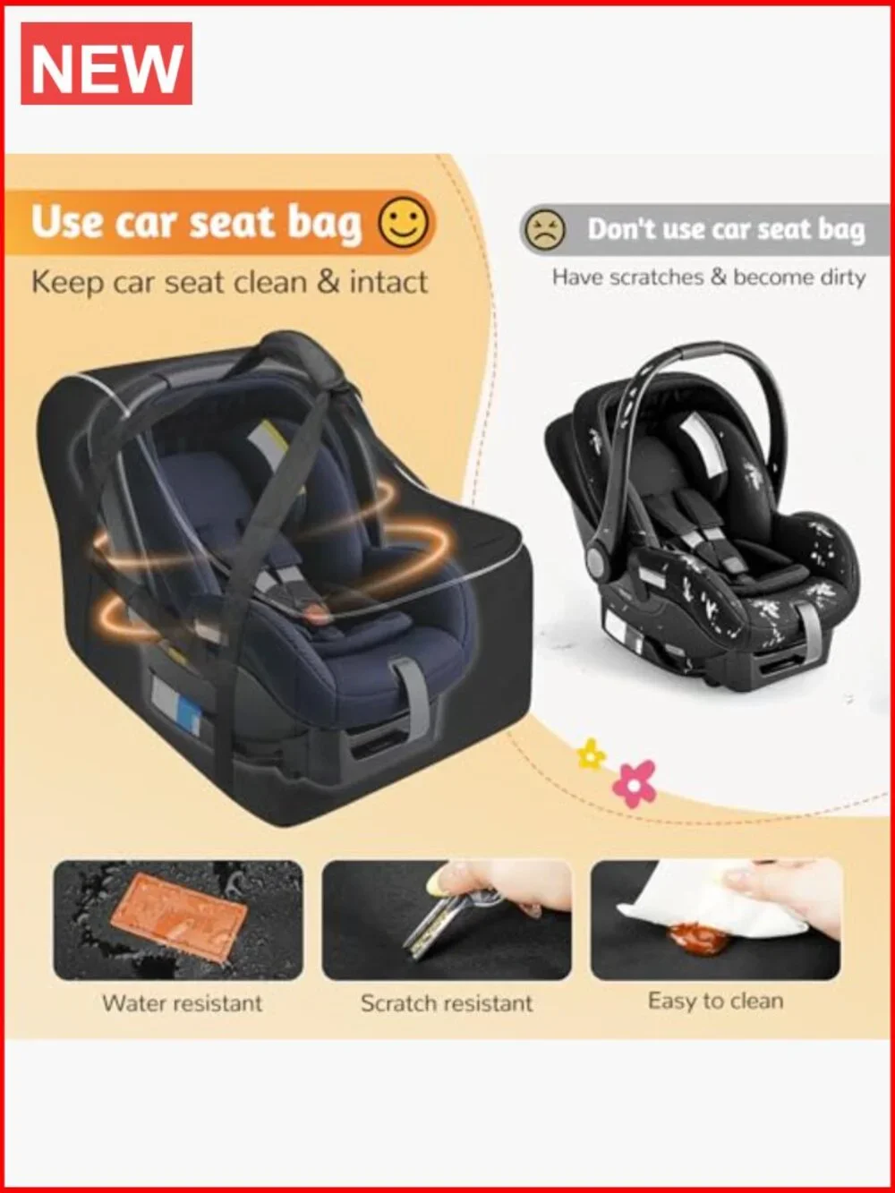 Padded Infant Car Seat Travel Bag with Side Pocket for Air Travel